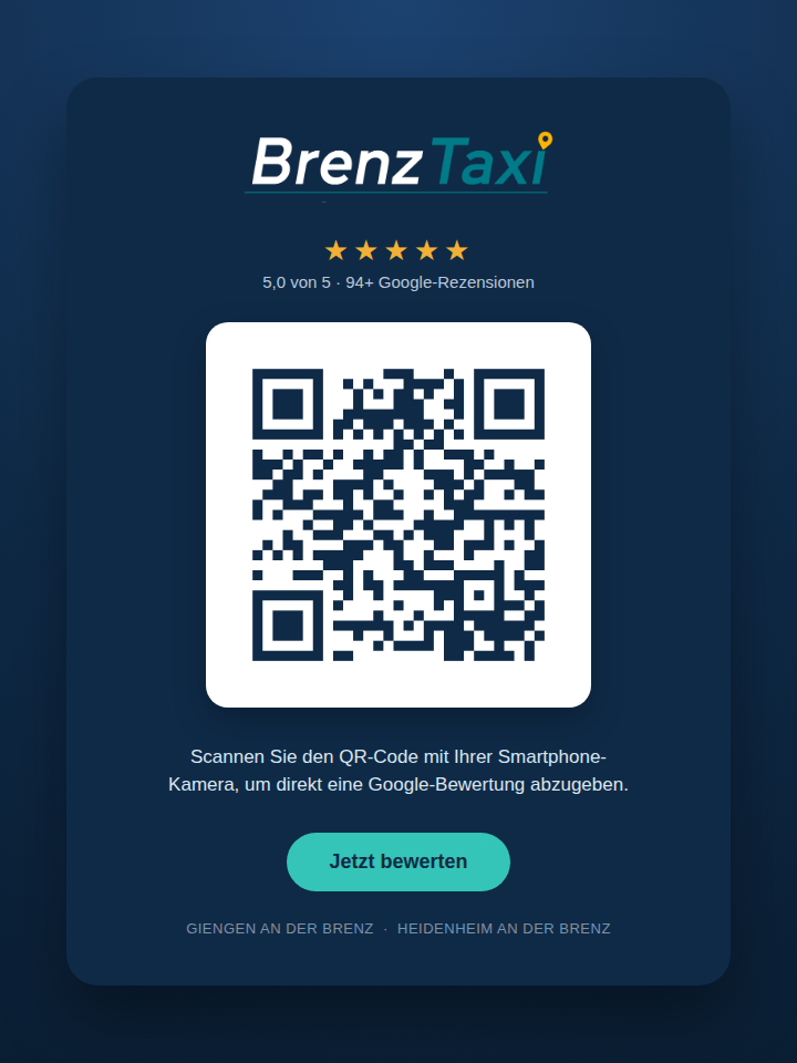 Brenz Taxi bei Google bewerten - 5,0 von 5 Sternen